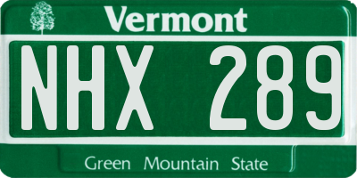 VT license plate NHX289