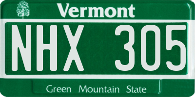 VT license plate NHX305