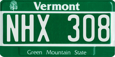 VT license plate NHX308