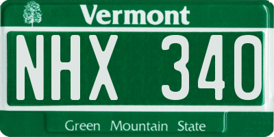 VT license plate NHX340