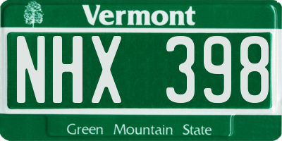 VT license plate NHX398