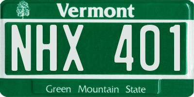 VT license plate NHX401