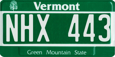 VT license plate NHX443