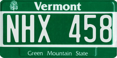 VT license plate NHX458