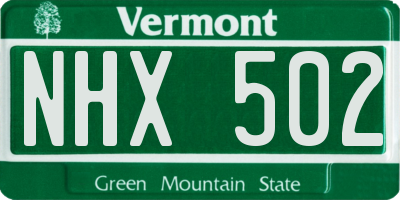 VT license plate NHX502