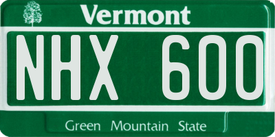 VT license plate NHX600