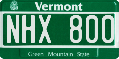 VT license plate NHX800