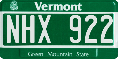 VT license plate NHX922