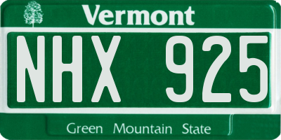 VT license plate NHX925