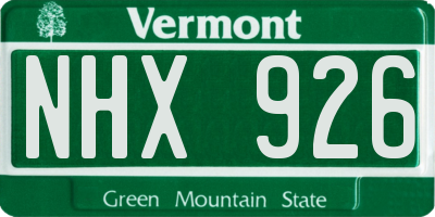 VT license plate NHX926