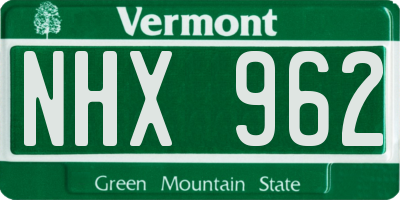 VT license plate NHX962