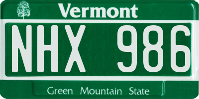 VT license plate NHX986