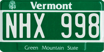 VT license plate NHX998