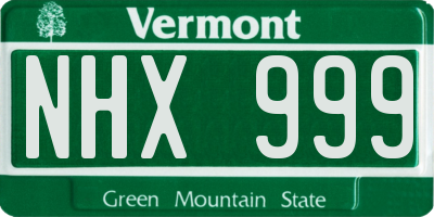 VT license plate NHX999