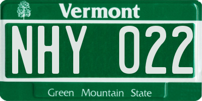 VT license plate NHY022