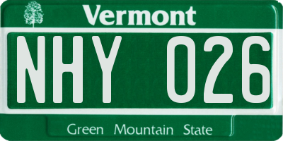 VT license plate NHY026