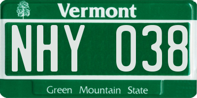 VT license plate NHY038