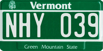 VT license plate NHY039