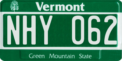 VT license plate NHY062