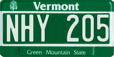 VT license plate NHY205