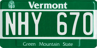 VT license plate NHY670