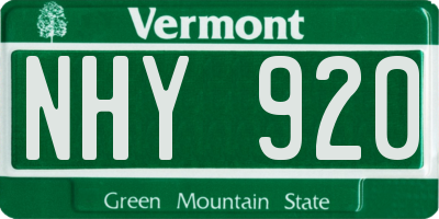 VT license plate NHY920