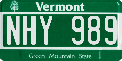 VT license plate NHY989