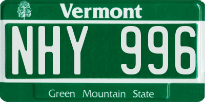 VT license plate NHY996