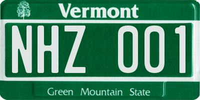 VT license plate NHZ001