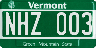 VT license plate NHZ003