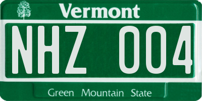 VT license plate NHZ004