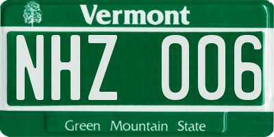 VT license plate NHZ006