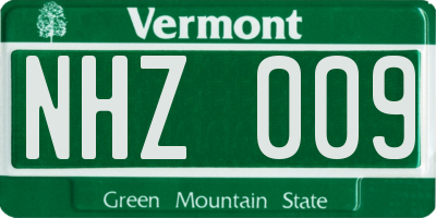 VT license plate NHZ009