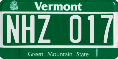 VT license plate NHZ017
