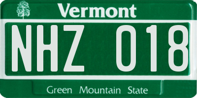 VT license plate NHZ018