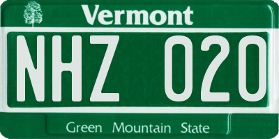VT license plate NHZ020