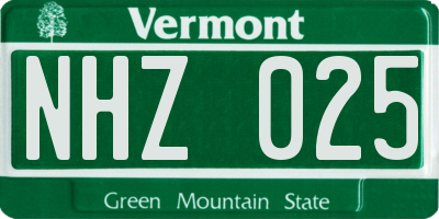 VT license plate NHZ025