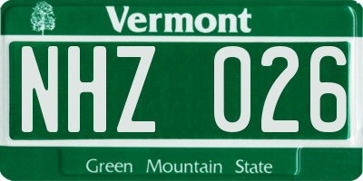 VT license plate NHZ026