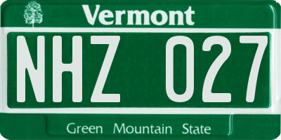 VT license plate NHZ027