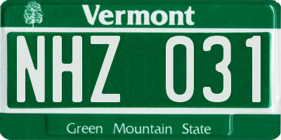 VT license plate NHZ031