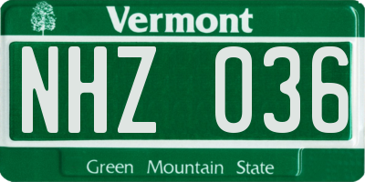 VT license plate NHZ036