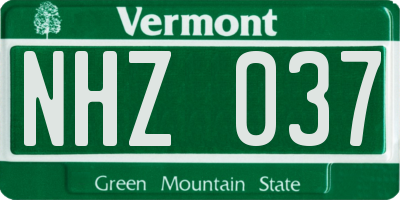 VT license plate NHZ037