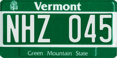 VT license plate NHZ045