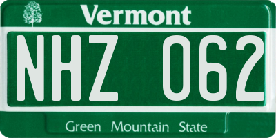 VT license plate NHZ062