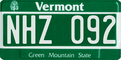 VT license plate NHZ092