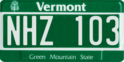 VT license plate NHZ103