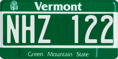 VT license plate NHZ122