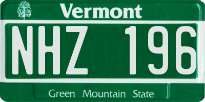VT license plate NHZ196