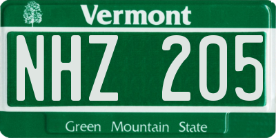 VT license plate NHZ205
