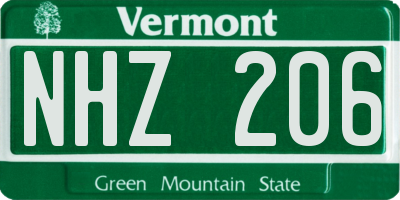 VT license plate NHZ206